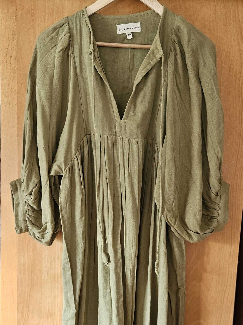 Daughters of India Olive Green Maxi Dress with V-Neck